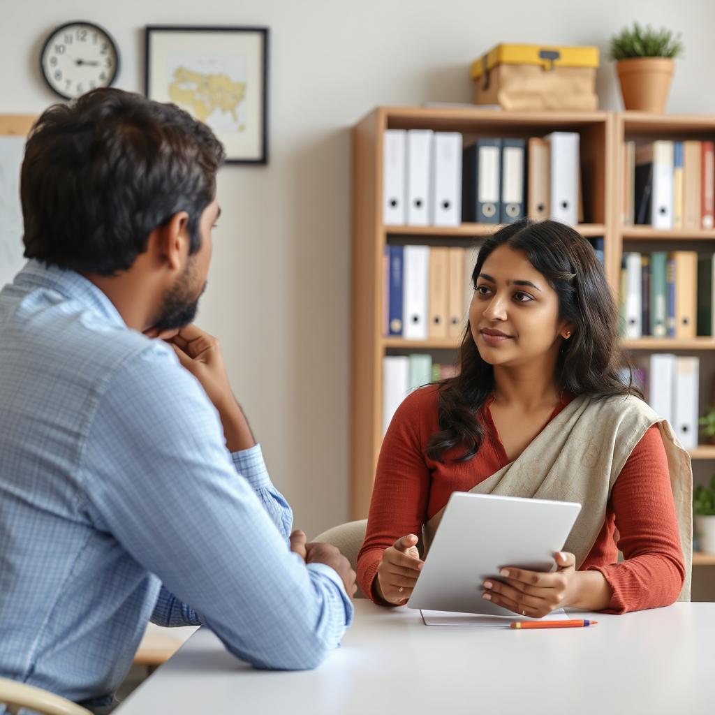 Trainer discussing monthly skill-based progress with IT students