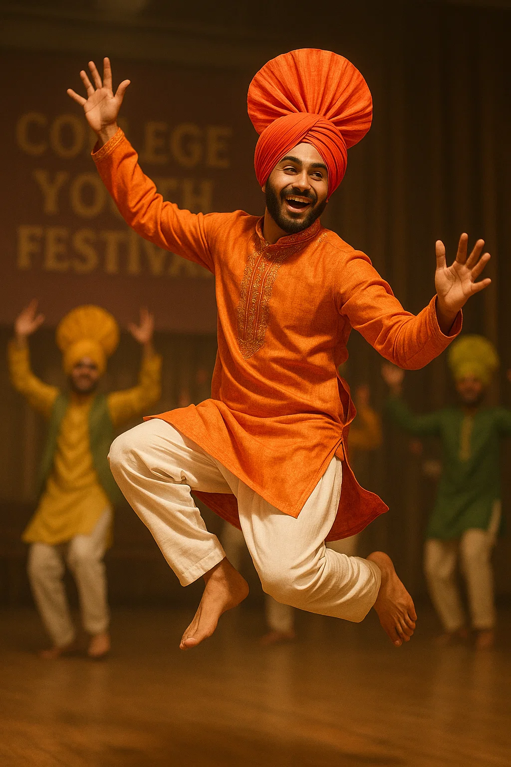 Kamaljit Singh performing Bhangra in his college days on stage