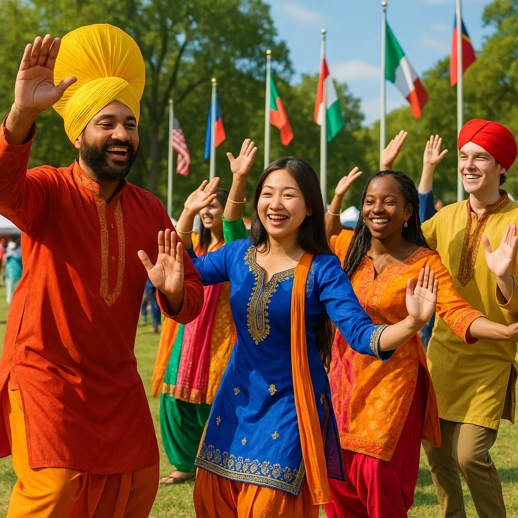 Kamaljit Singh leading a Bhangra workshop with international students